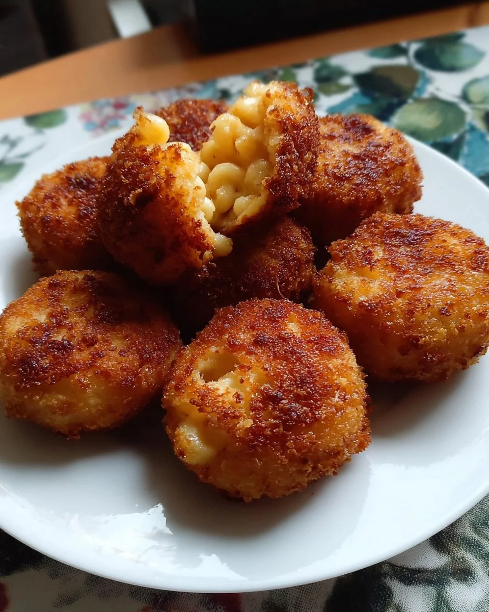 Frittierte Mac-and-Cheese-Bällchen auf einem Teller serviert