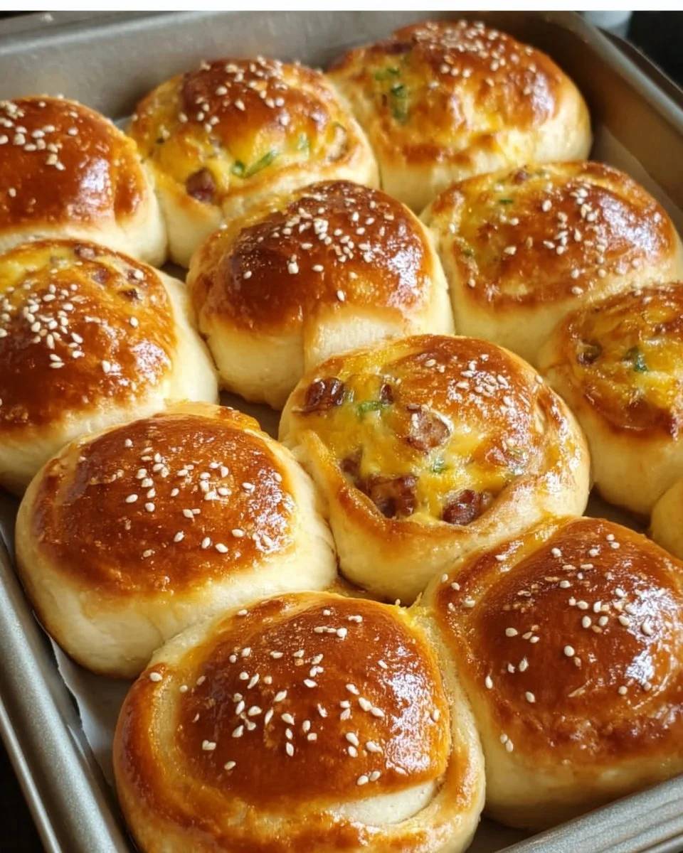 Frisch gebackene Frühstücksbrötchen auf einem Holzbrett