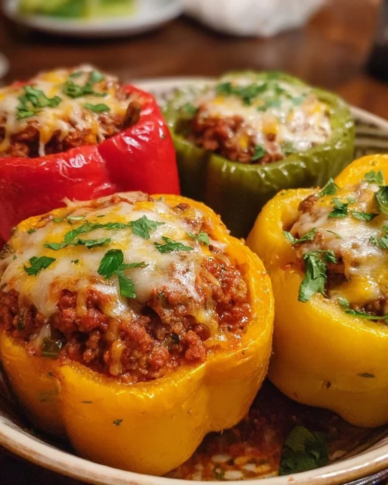 Gefüllte Paprika mit Hackfleisch auf einem Teller, lecker und einladend.