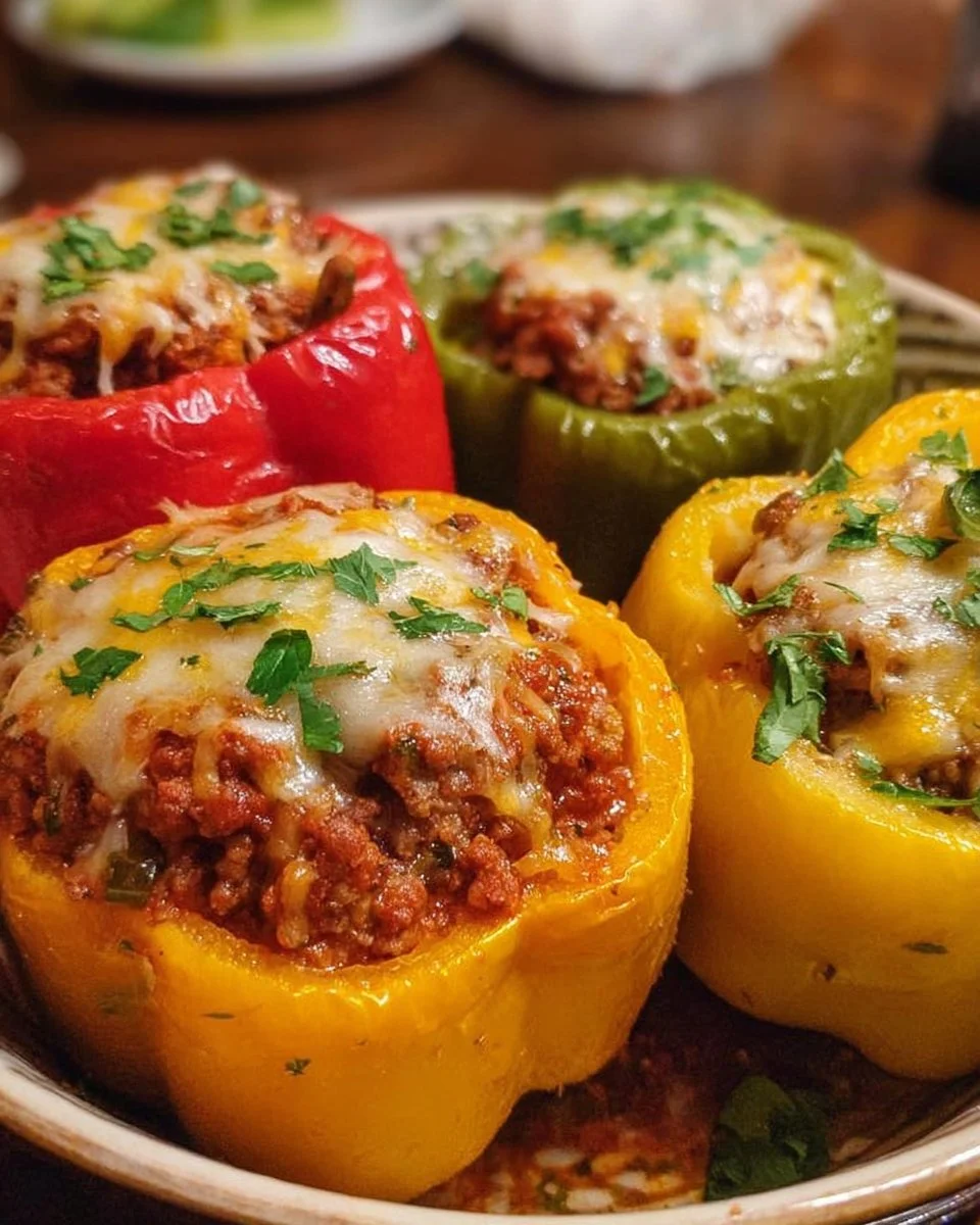 Gefüllte Paprika mit Hackfleisch auf einem Teller, lecker und einladend.