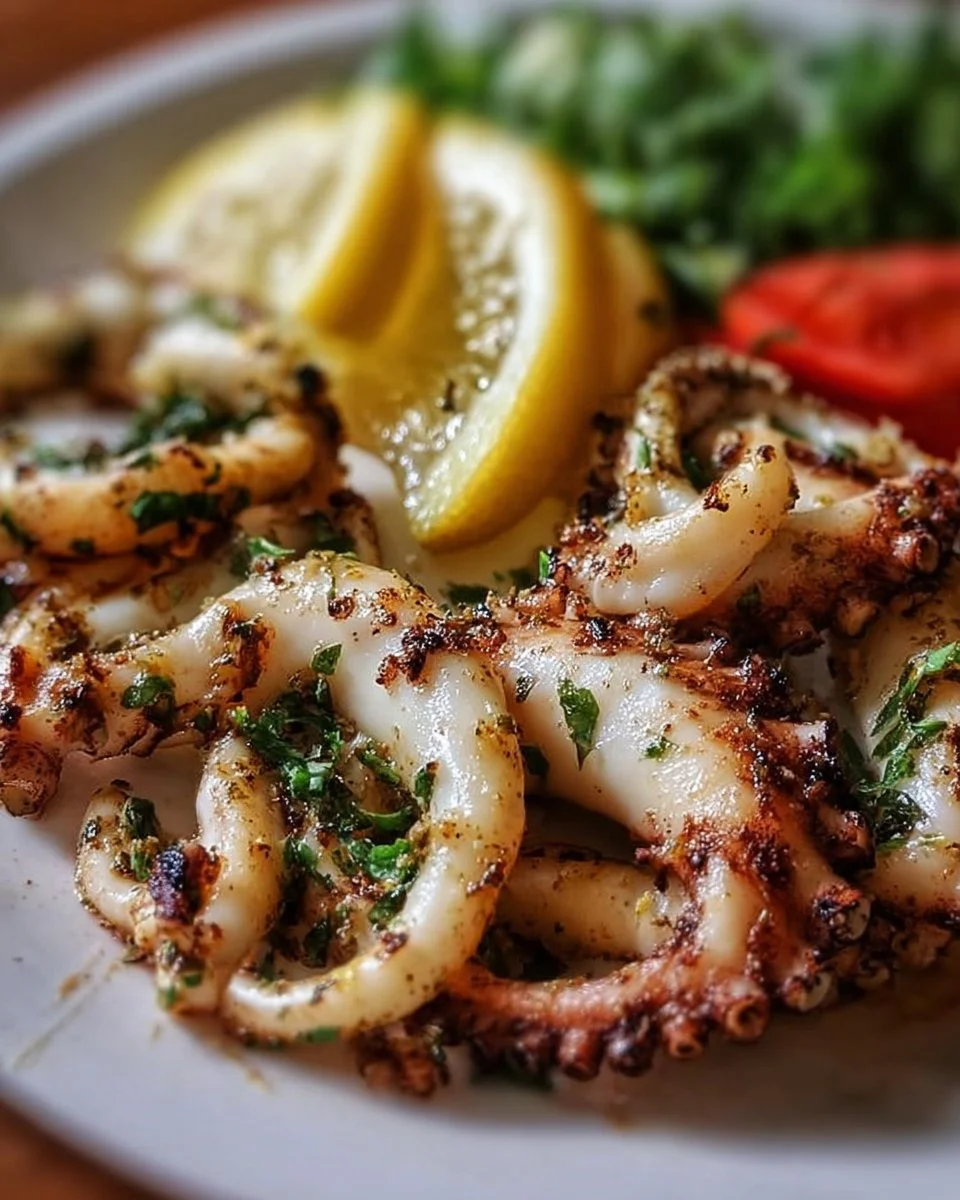 Gegrillter Oktopus mit Zitronen-Kräutermarinade auf dem Grill