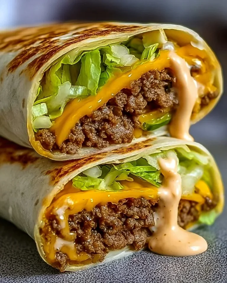 Hausgemachte Big Mac Wraps mit spezieller Soße auf einem Teller serviert