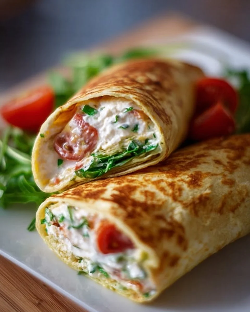 Gesunder Hüttenkäse-Wrap auf einem Teller serviert