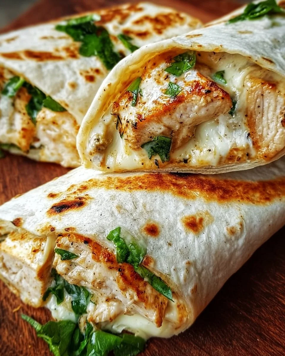 Käse Knoblauch Hähnchen Wraps auf einem Teller serviert