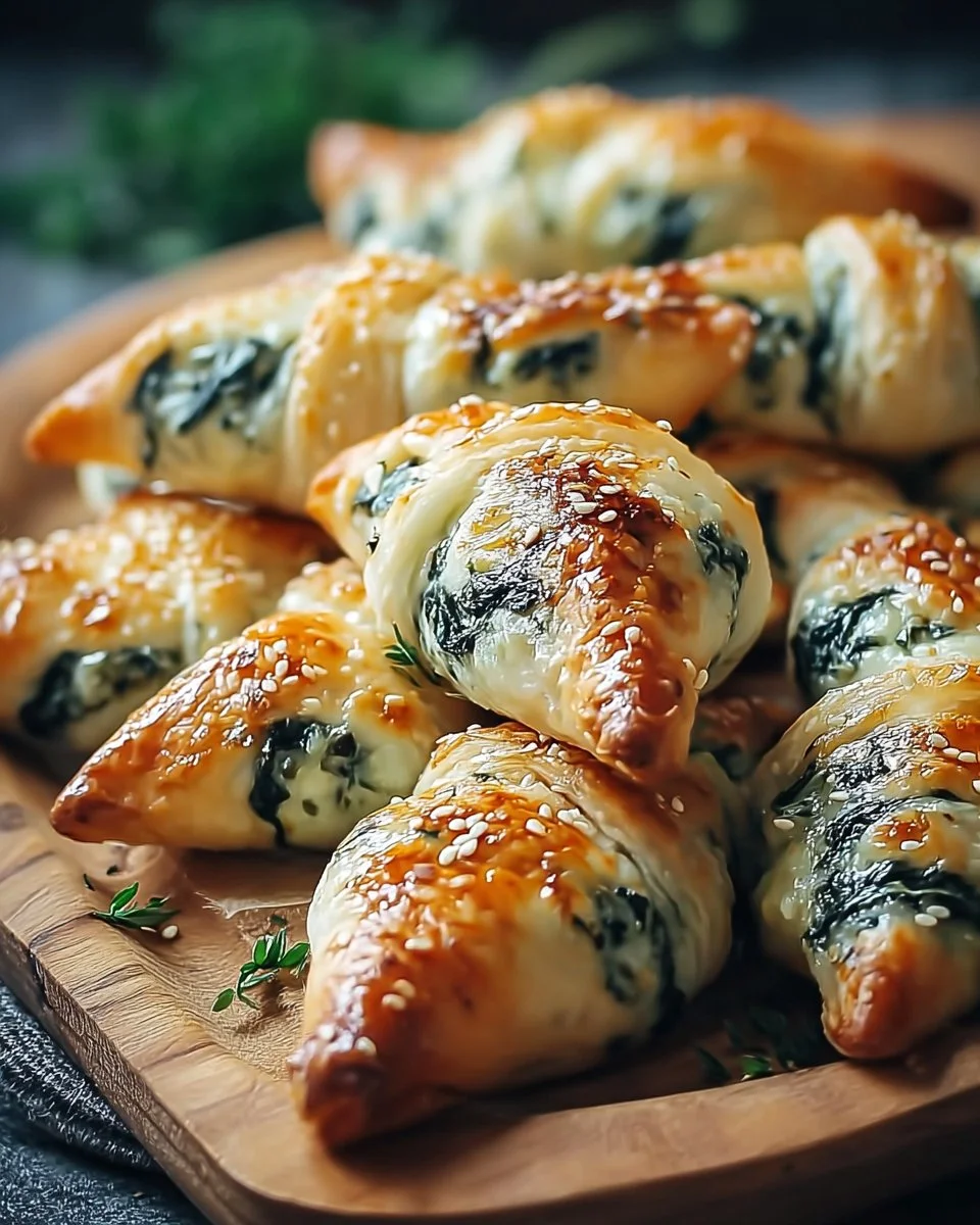 Leckere Käse-Spinat-Dreiecke frisch aus dem Ofen, ideal als Snack.