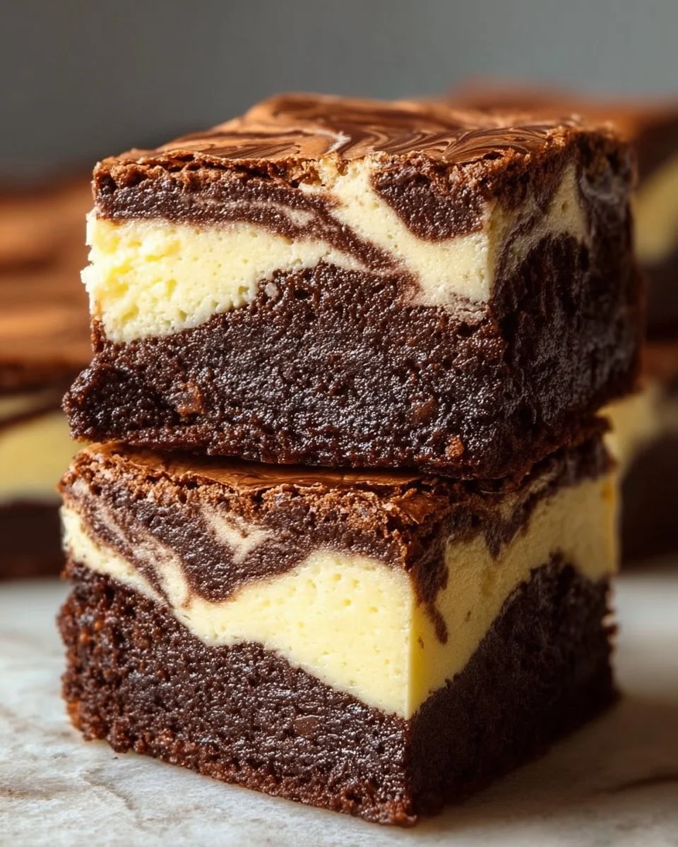 Käsekuchen-Brownies mit Schokolade und Frischkäse garnished on wooden table