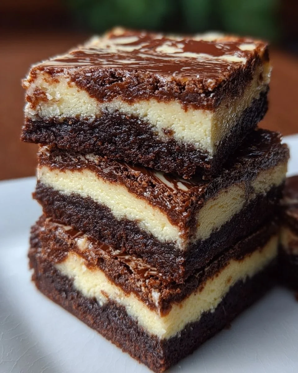 Keto Brownies mit Käsekuchen-Creme aus Frischkäse auf einem Teller