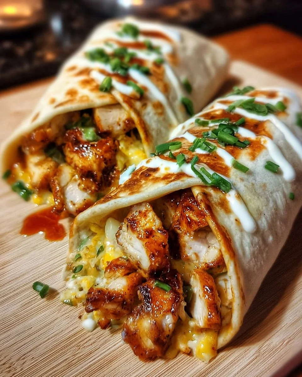 Käse-Knoblauch-Hühnchen-Wraps auf einem Teller serviert