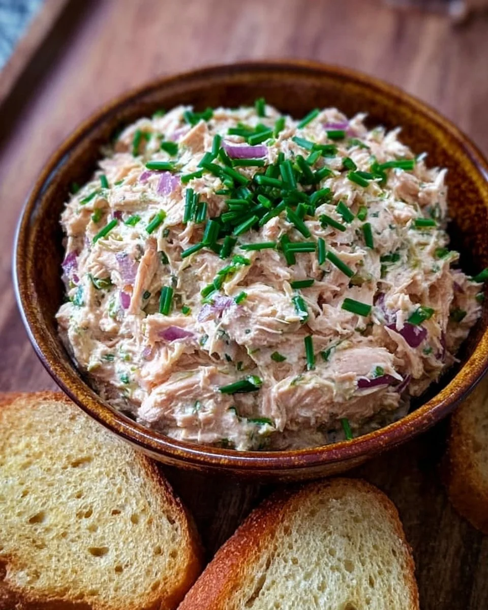 Köstlicher Thunfisch-Zwiebel-Aufstrich in einer Schüssel auf einem Tisch