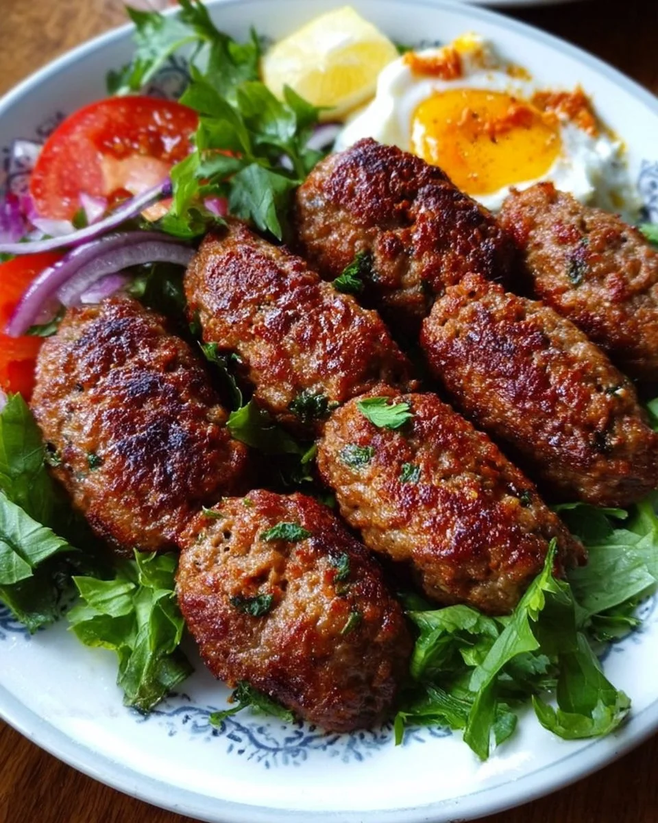 Leckere Türkische Köfte serviert mit frischen Beilagen.