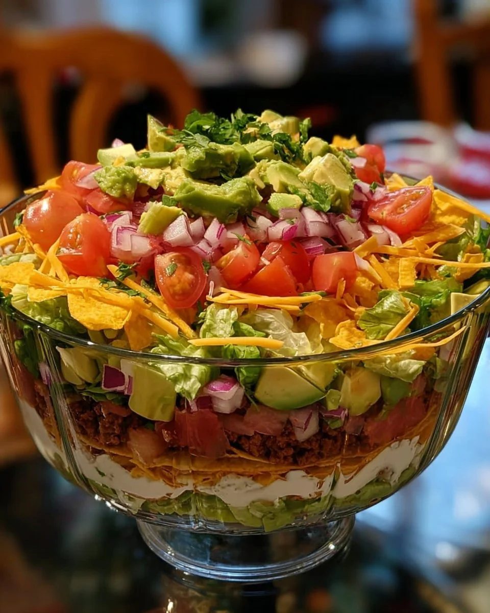 Leckerer mexikanischer Schichtsalat mit bunten Zutaten