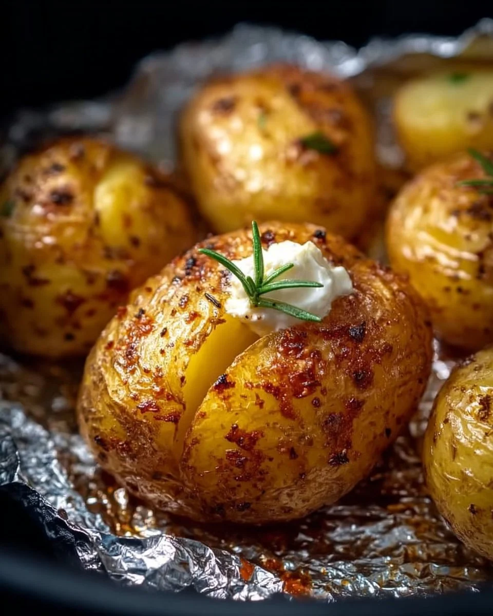 Leckere Ofenkartoffel aus der Heißluftfritteuse auf einem Teller
