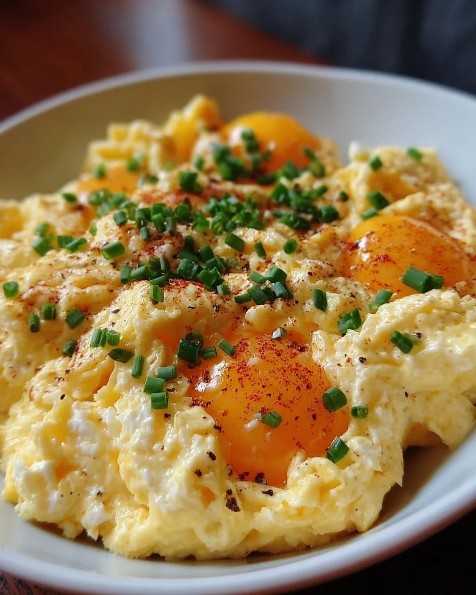Rührei mit Hüttenkäse, ein proteinreiches und gesundes Frühstücksrezept