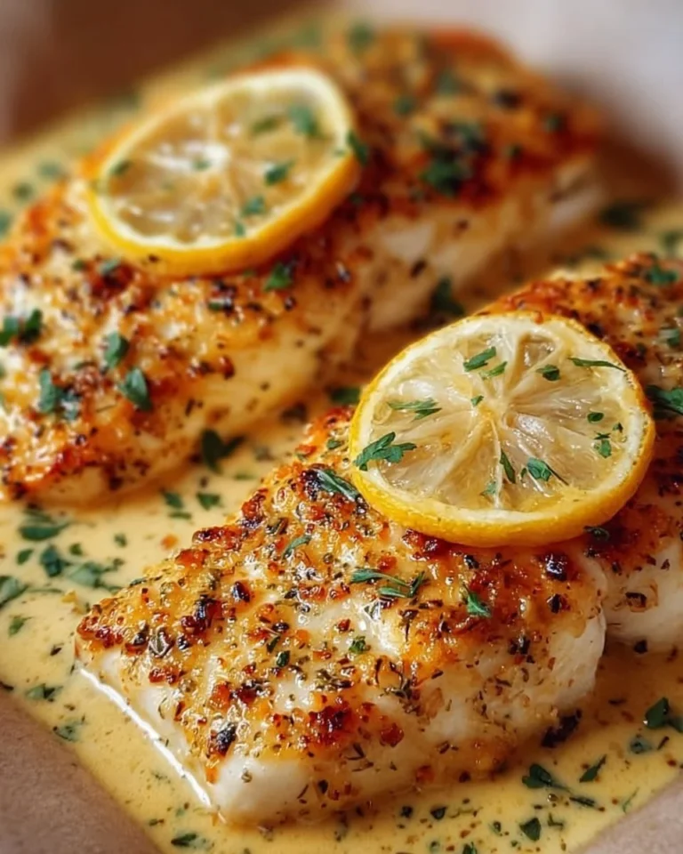 Saftiges Zitronen-Fischfilet frisch aus dem Ofen, serviert mit Kräutern und Zitrone.