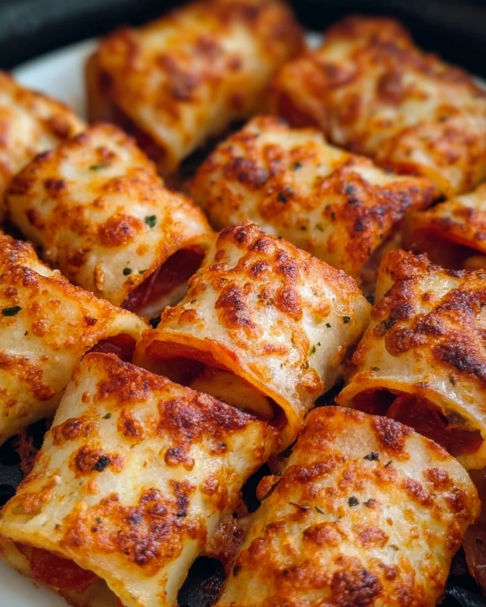 Knusprige Pizzarollen aus dem Airfryer auf einem Teller serviert