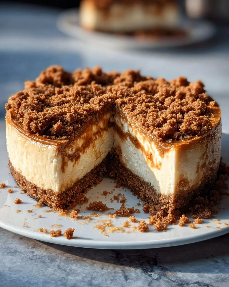 Köstlicher Spekulatius Cheesecake mit Keksboden und Keksbröseln