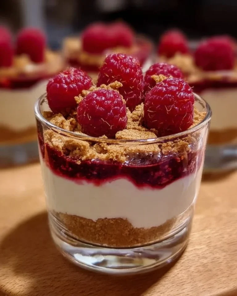 Leckeres Spekulatius-Dessert mit Himbeeren und Garnitur.