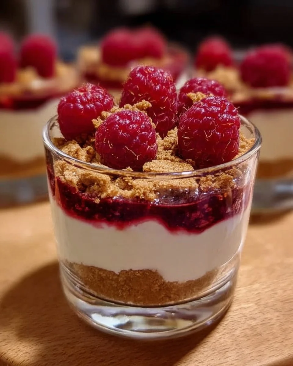 Leckeres Spekulatius-Dessert mit Himbeeren und Garnitur.