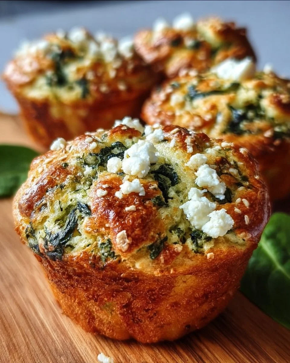 Spinat-Feta-Muffins mit doppeltem Käse und Crunch auf einem Teller