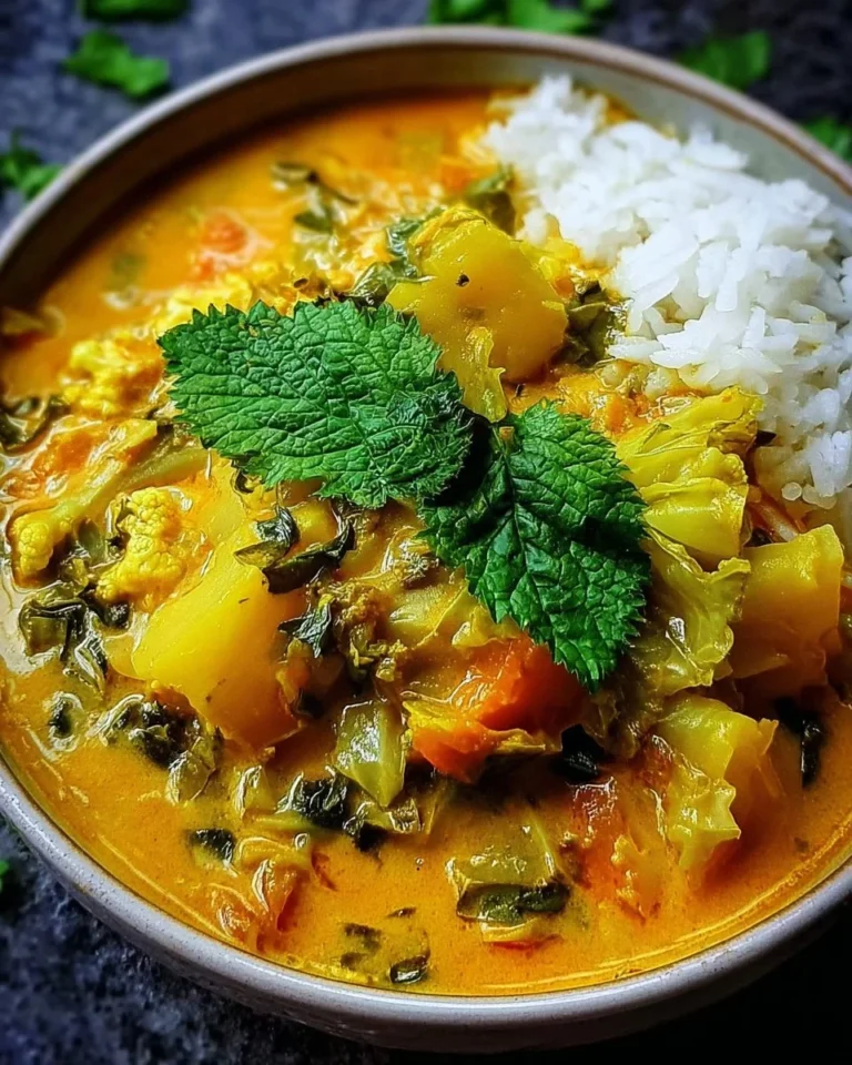 Spitzkohl-Curry mit Kokosmilch auf einem Teller serviert