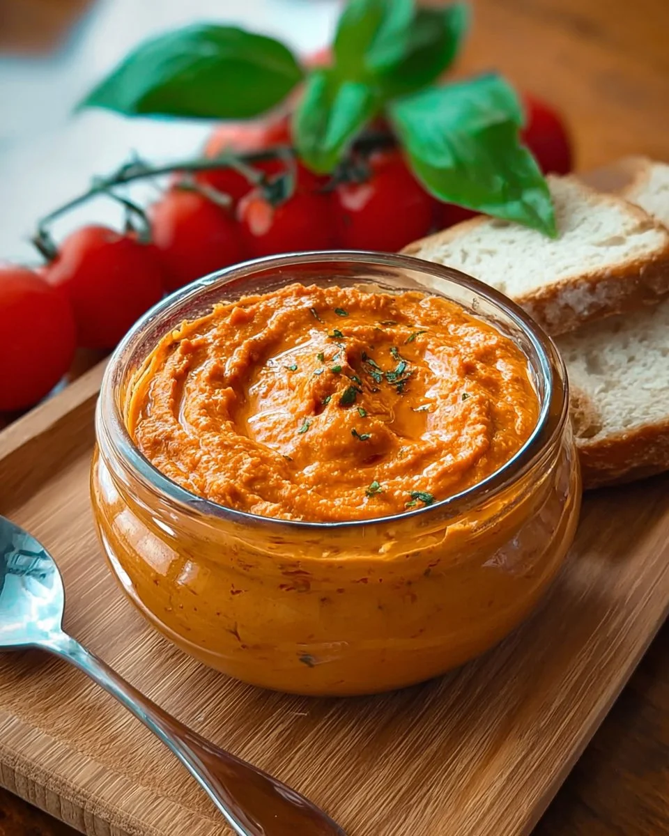 Hausgemachte Tomatenbutter auf frischem Brot serviert