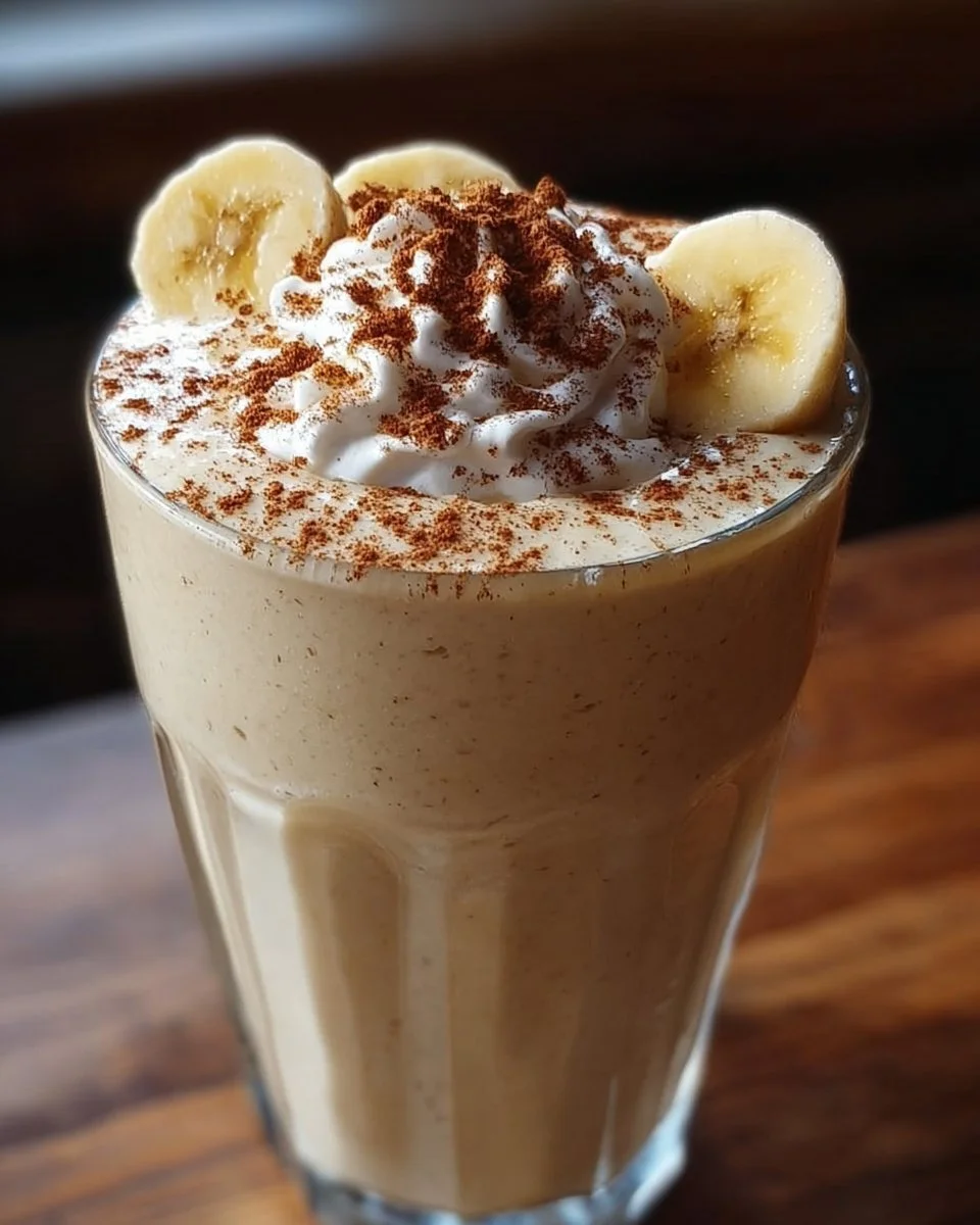 Leckerer Vanille-Zimt-Bananen-Smoothie in einem Glas serviert
