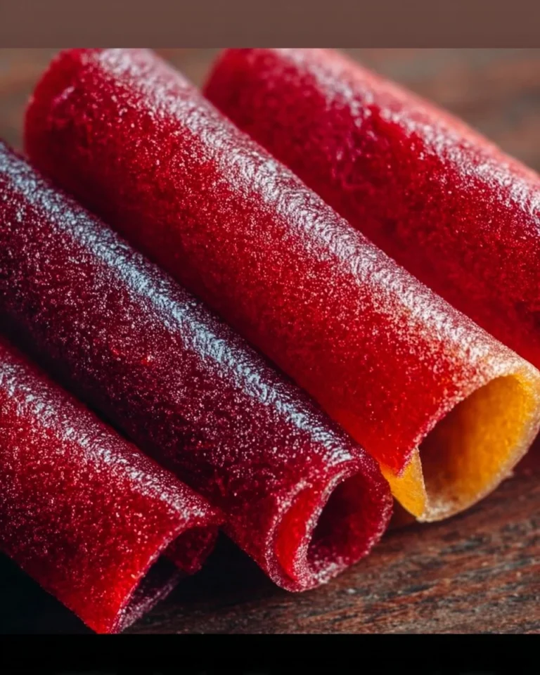 Hausgemachte 3-Zutaten Frucht-Rollen auf einem Holzbrett