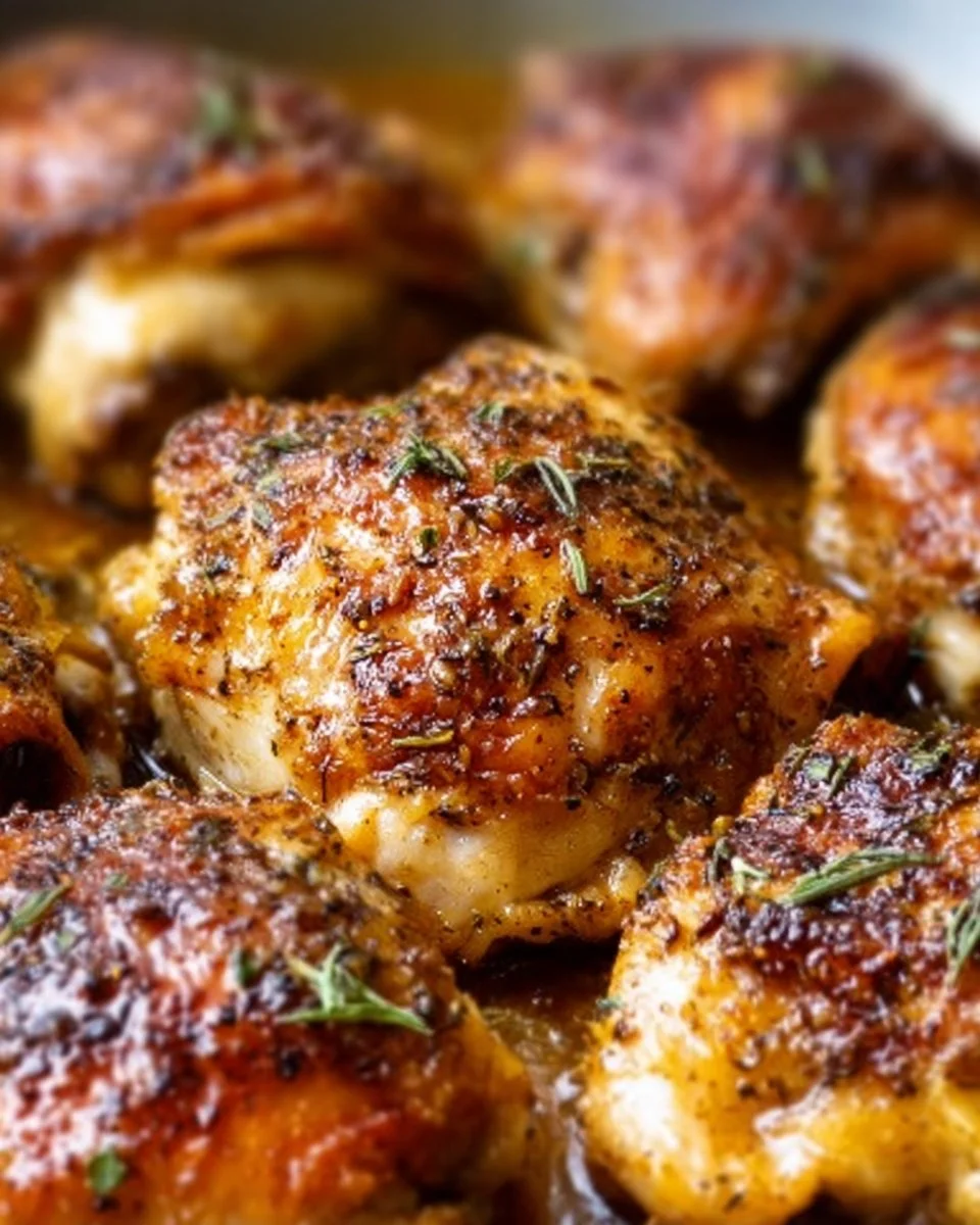 30 Minuten gebackene knochenlose, hautlose Hühnerschenkel im Ofen zubereitet