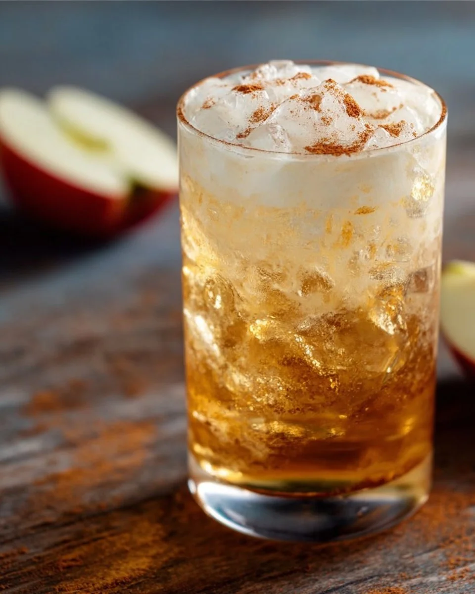 Apfelkuchen Dirty Soda mit frischen Äpfeln und sprudelnder Erfrischung.