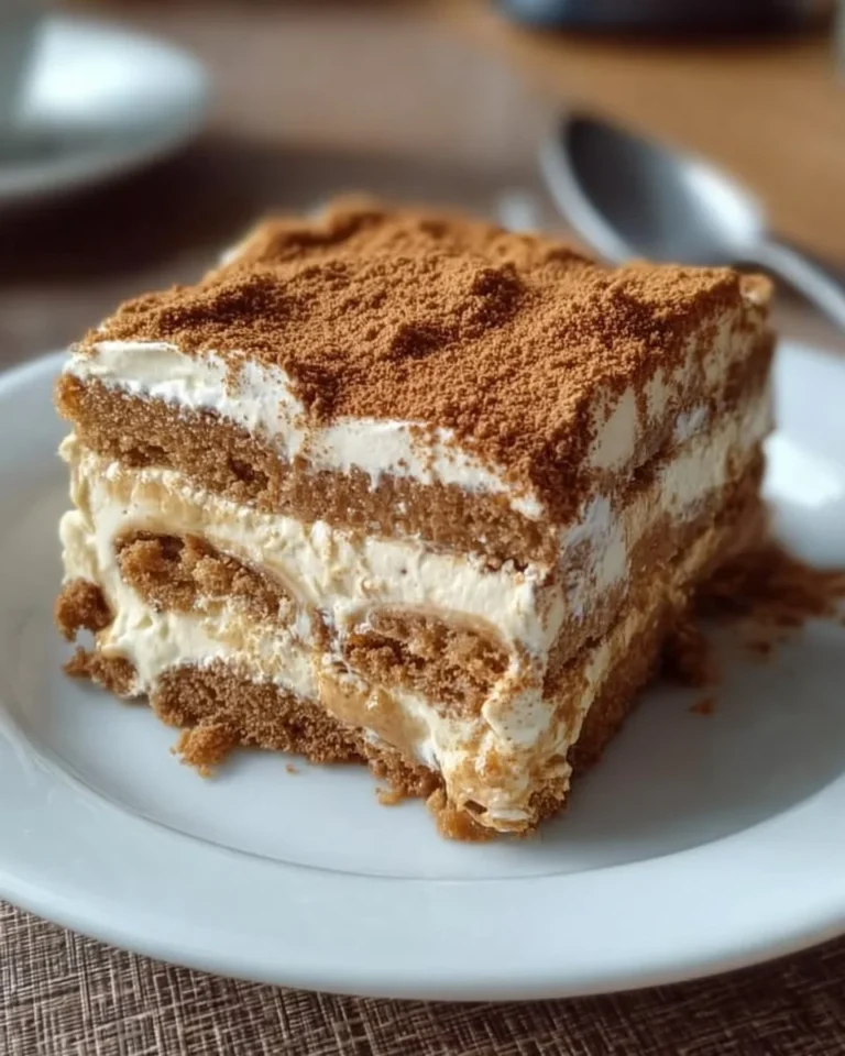 Leckeres Biscoff-Creme-Schichtdessert mit Keksstückchen und Schichten