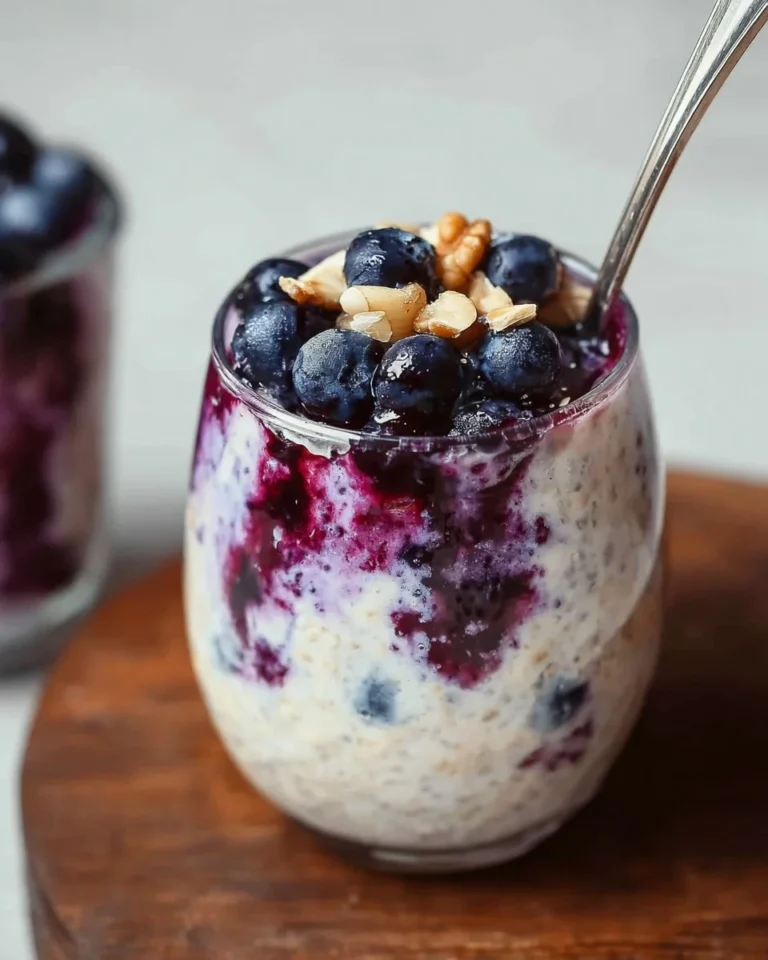 Blaubeer-Käsekuchen Übernacht Haferflocken auf einem Teller serviert
