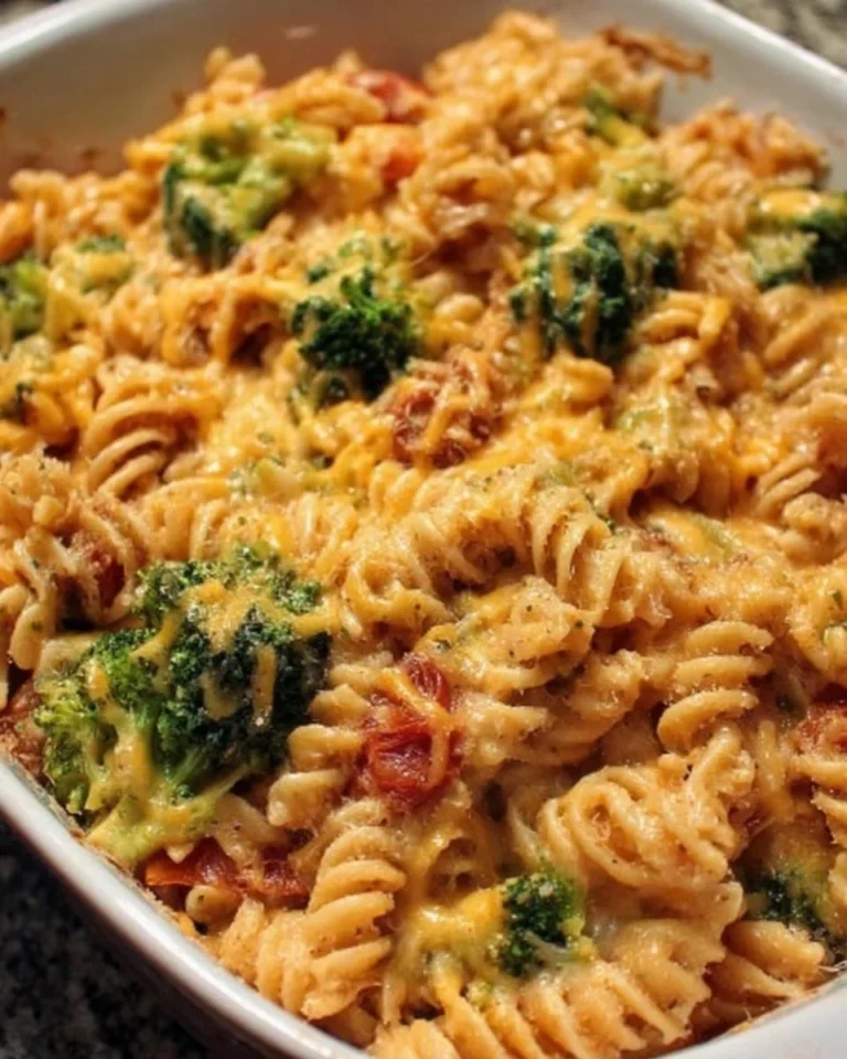 Brokkoli Nudelauflauf mit Tomaten-Käsesoße frisch aus dem Ofen