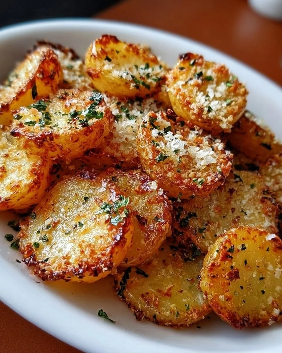 Crispy Parmesan Baby Potatoes served on a plate