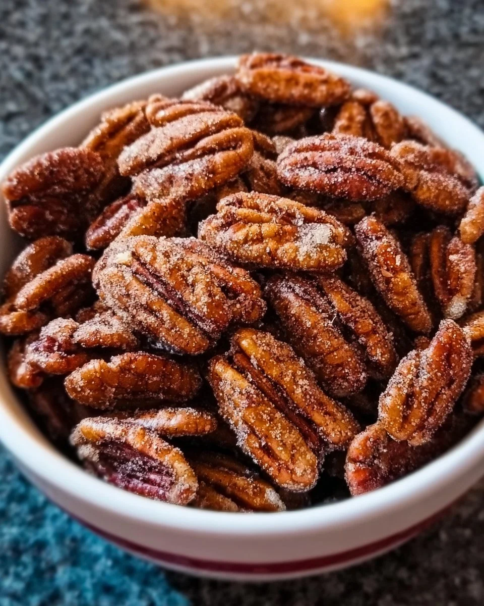 Leckere Zimt-Zucker-Pekannüsse in einer dekorativen Schale