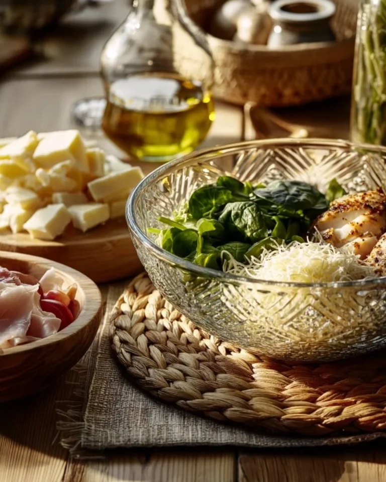 Leckerer Spinat- und Artischocken-Hühnchenauflauf serviert auf einem Teller.