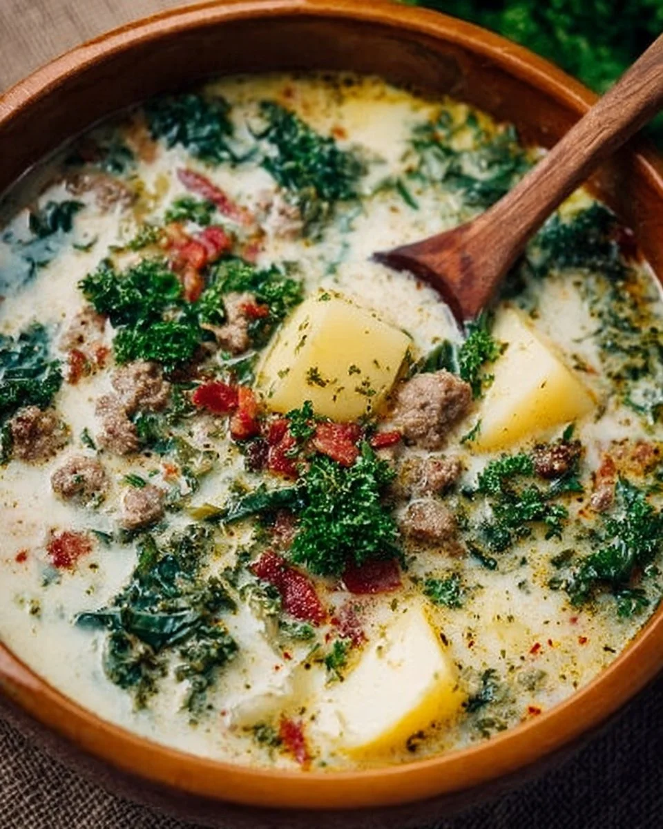 Ein-Topf Zuppa Toscana Suppe voller frischer Zutaten und Aromen