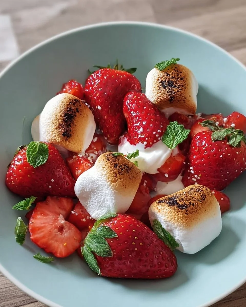 Geröstete Marshmallow-Erdbeeren auf einem Teller