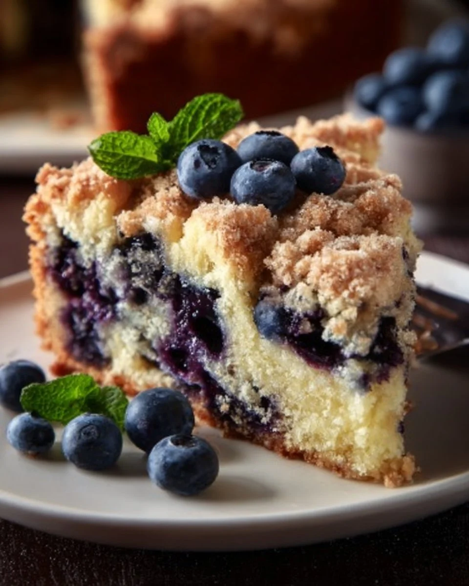 Einfache und köstliche Heidelbeer-Buckle-Torte mit Heidelbeeren und knusprigem Belag