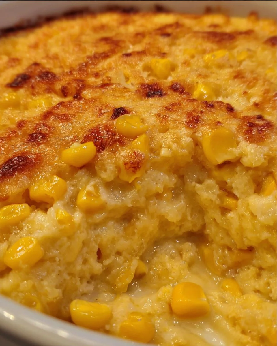 Einfache Maispudding mit Rahm- und Körnermais serviert in einer Schüssel