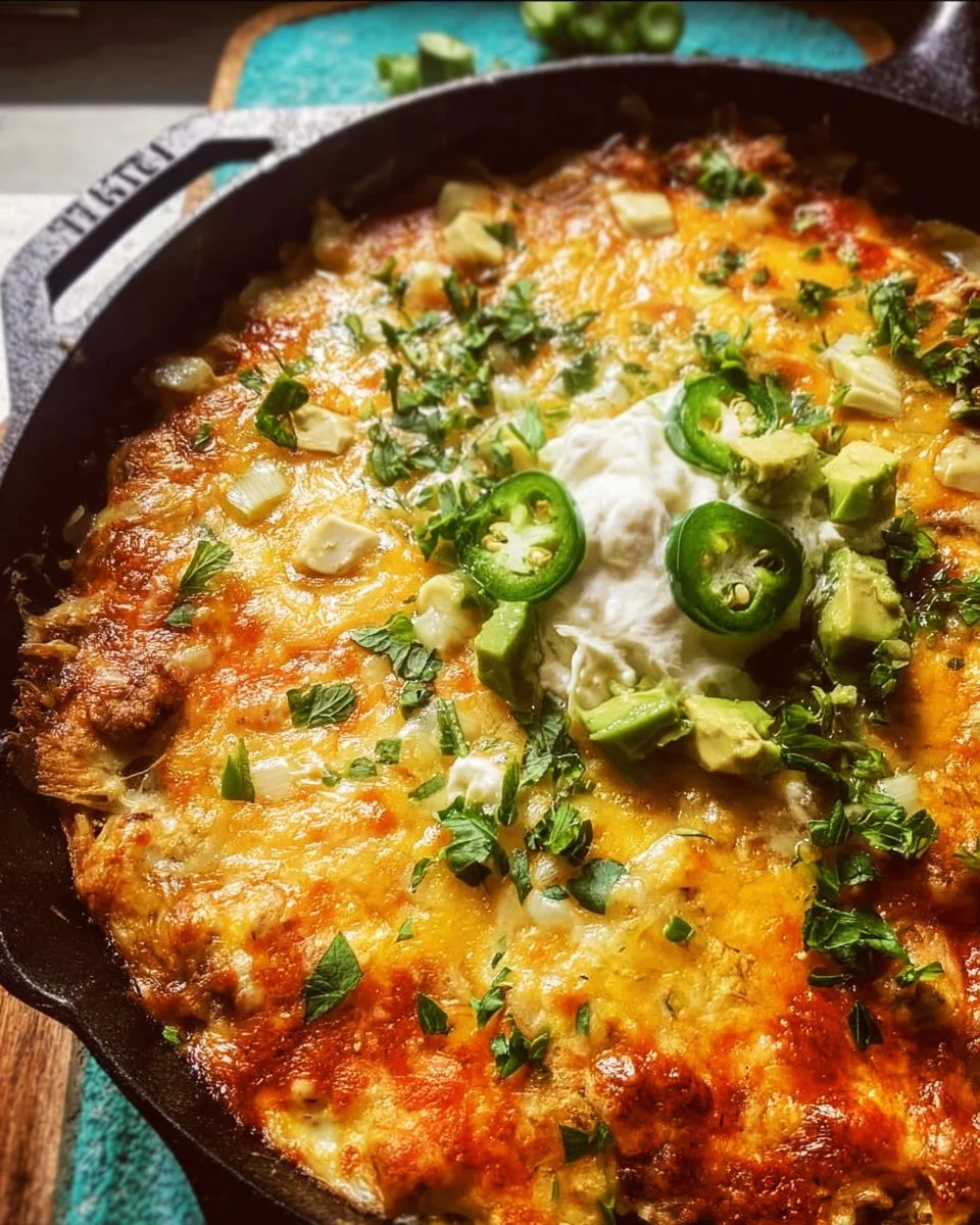 Einfache Käse-Enchilada mit grünem Chili in der Pfanne gebacken