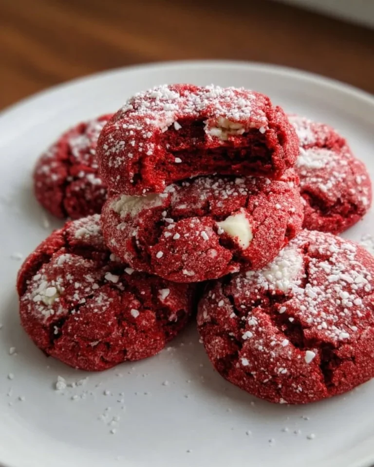 Einfache Rote Samt-Kekse auf einem Teller dekoriert mit Puderzucker.