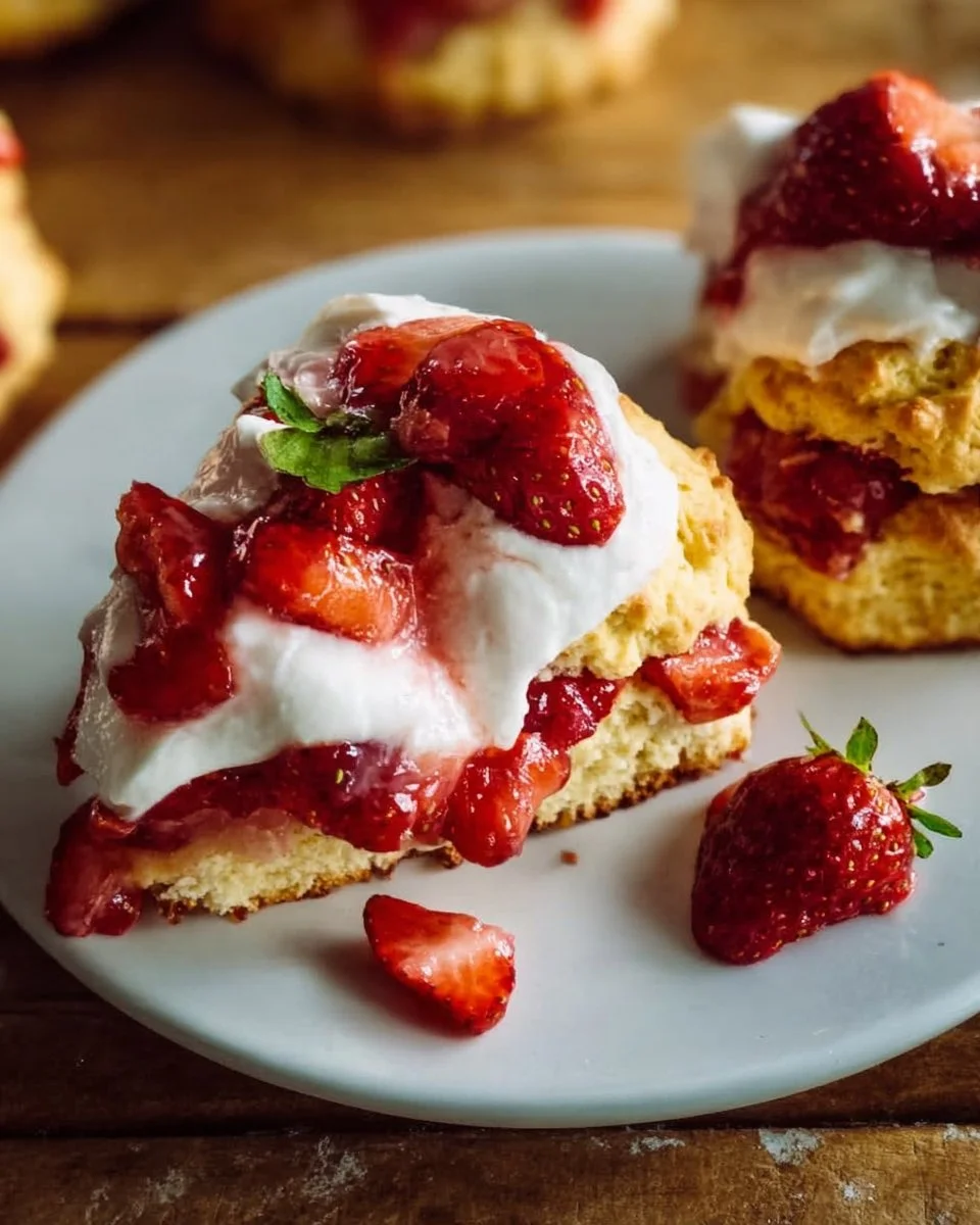 Leckerer Erdbeerkuchen mit Maismehl-Drop-Biscuits, perfekt für den Sommer.
