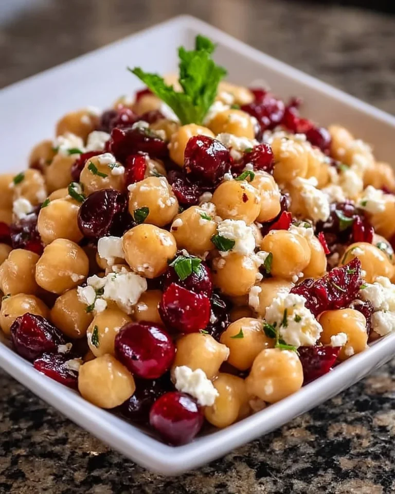 Feta und Cranberry Kichererbsen mit Zitronen-Vinaigrette auf einem Teller