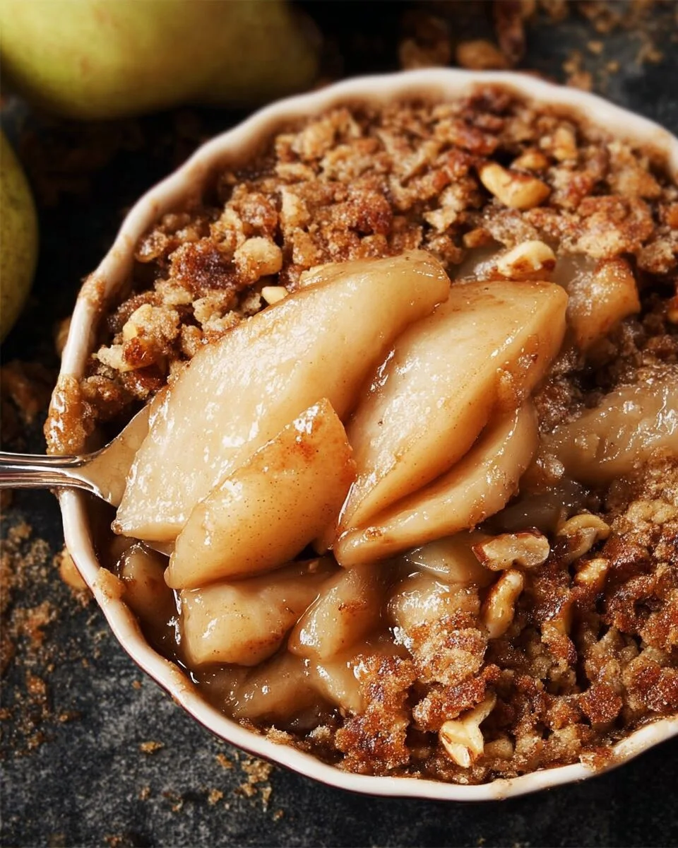 Frischer Birnen-Walnuss-Crisp mit knuspriger Textur und leckerem Geschmack