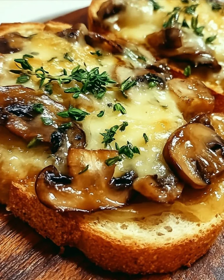 Leckerer Gourmet Käse-Pilz-Toast mit Knoblauch, frisch zubereitet