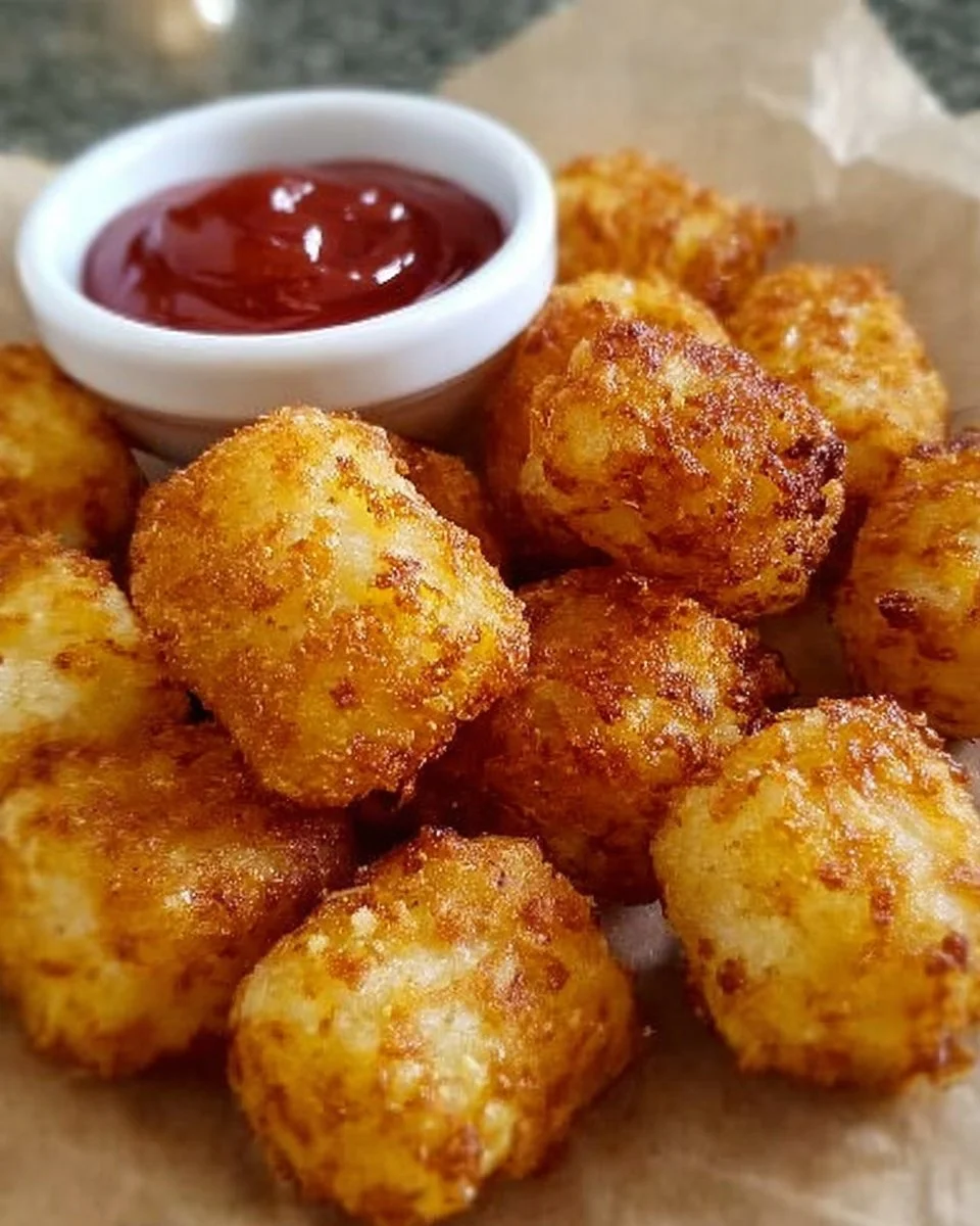 Hausgemachte Tater Tots frisch aus dem Ofen mit goldbrauner Kruste