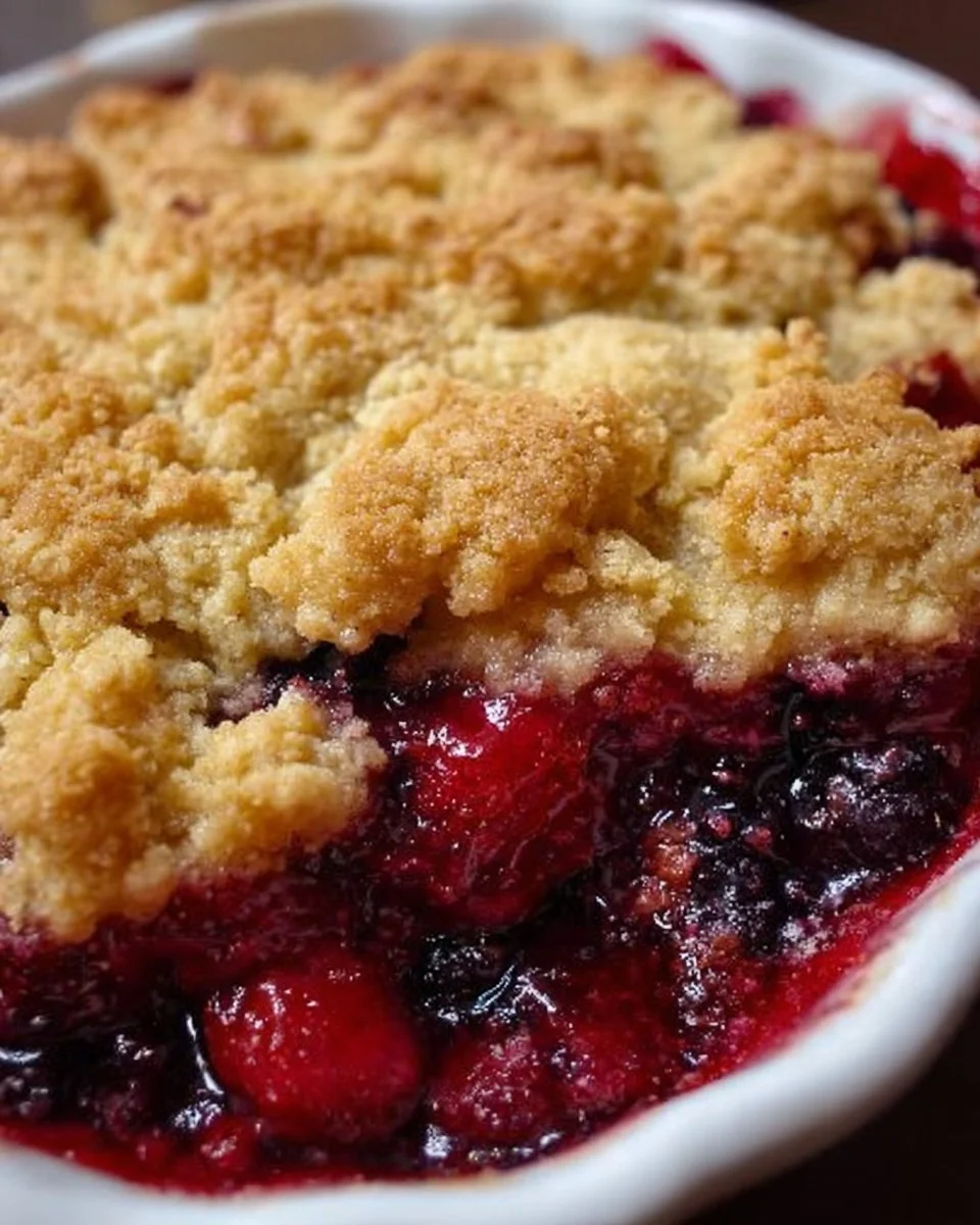 Hausgemachter gemischter Beeren-Cobbler mit frischen Beeren und knusprigem Teig