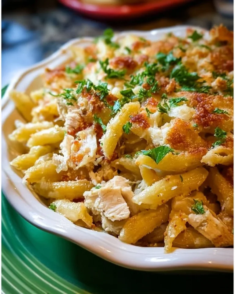 Hühnchen Parmesan Nudelauflauf mit Käse überbacken