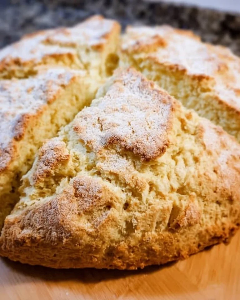 Irisches Sodabrot mit Buttermilch auf einem Holzbrett angerichtet