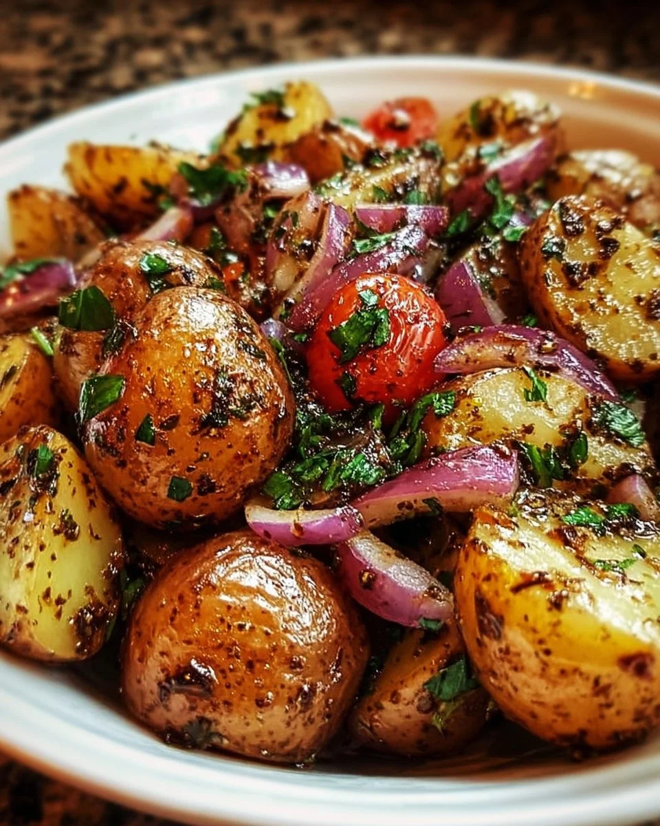 Irresistibler Balsamico-Kartoffelsalat mit frischen Zutaten und Balsamico-Dressing.